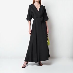 Diane von Furstenberg Eloise Black Silk Crepe Belted Wrap Maxi Dress XXS